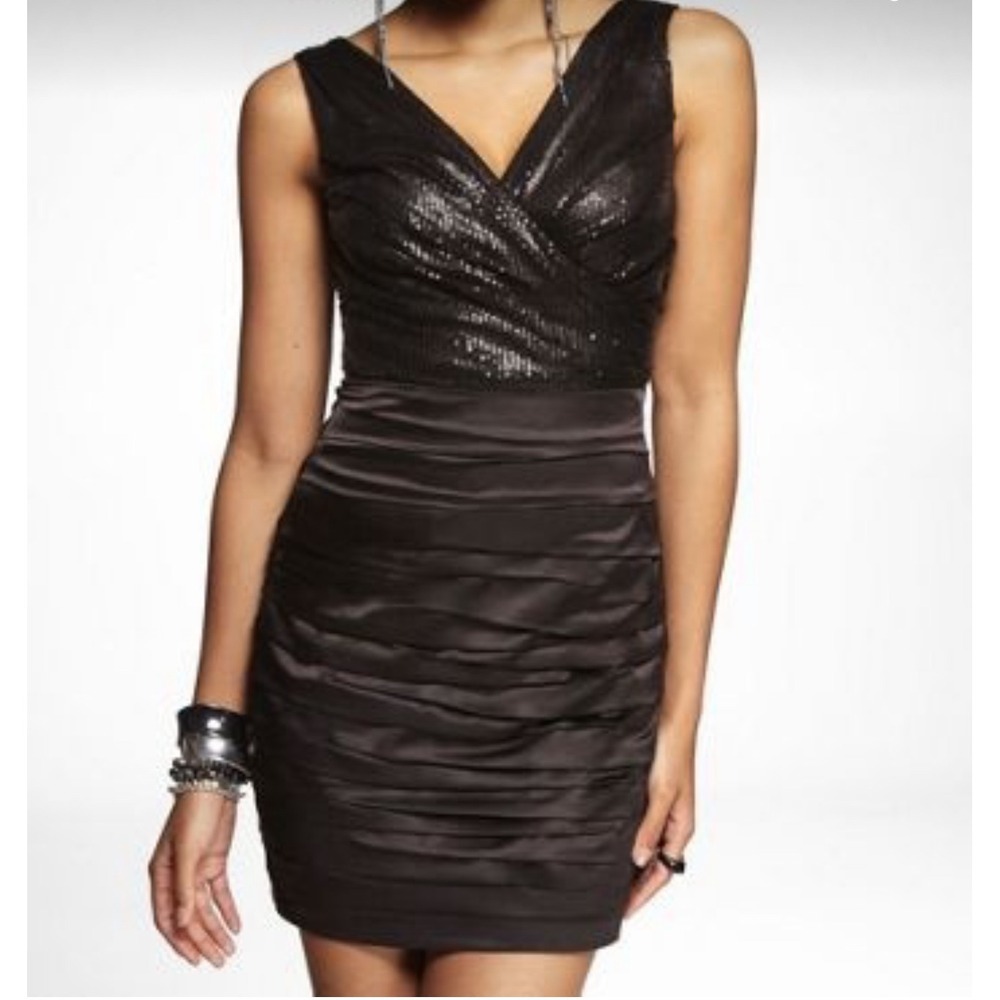 Express Y2K‎ Sequin Ruched Party Dress Sleeveless Mini Cocktail Black Size 6